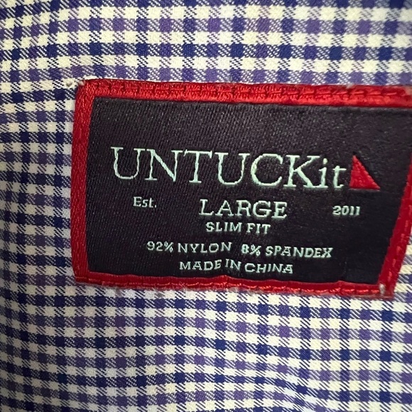 UNTUCKit Men's Size Large Blue Gingham Check Plaid Dress shirt~ Button Front - Picture 4 of 9